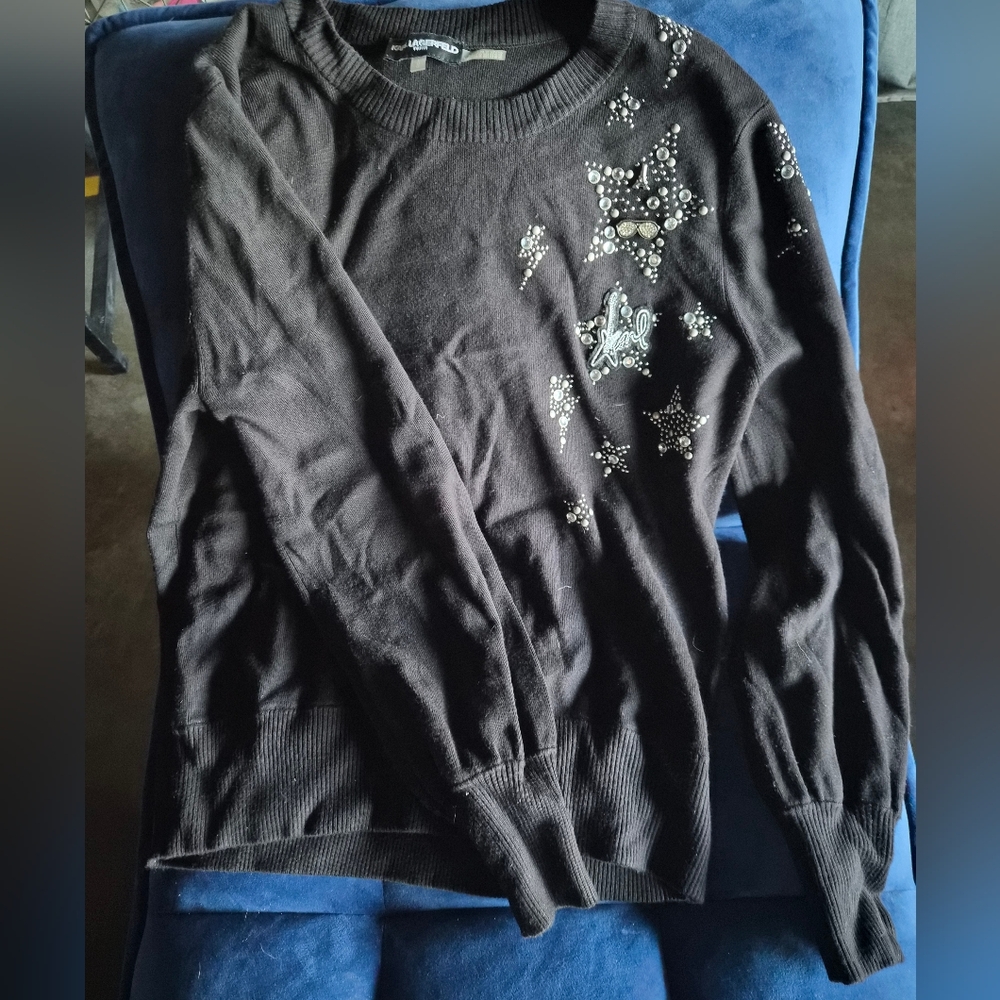Karl Lagerfeld Black Sweater with Star Embellishments
